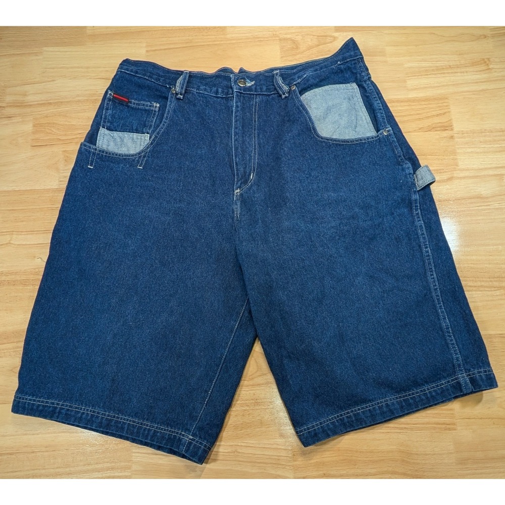 Vintage FUBU The Collection Carpenter Denim Jorts Baggy Blue 90s Y2K Mens W36‎